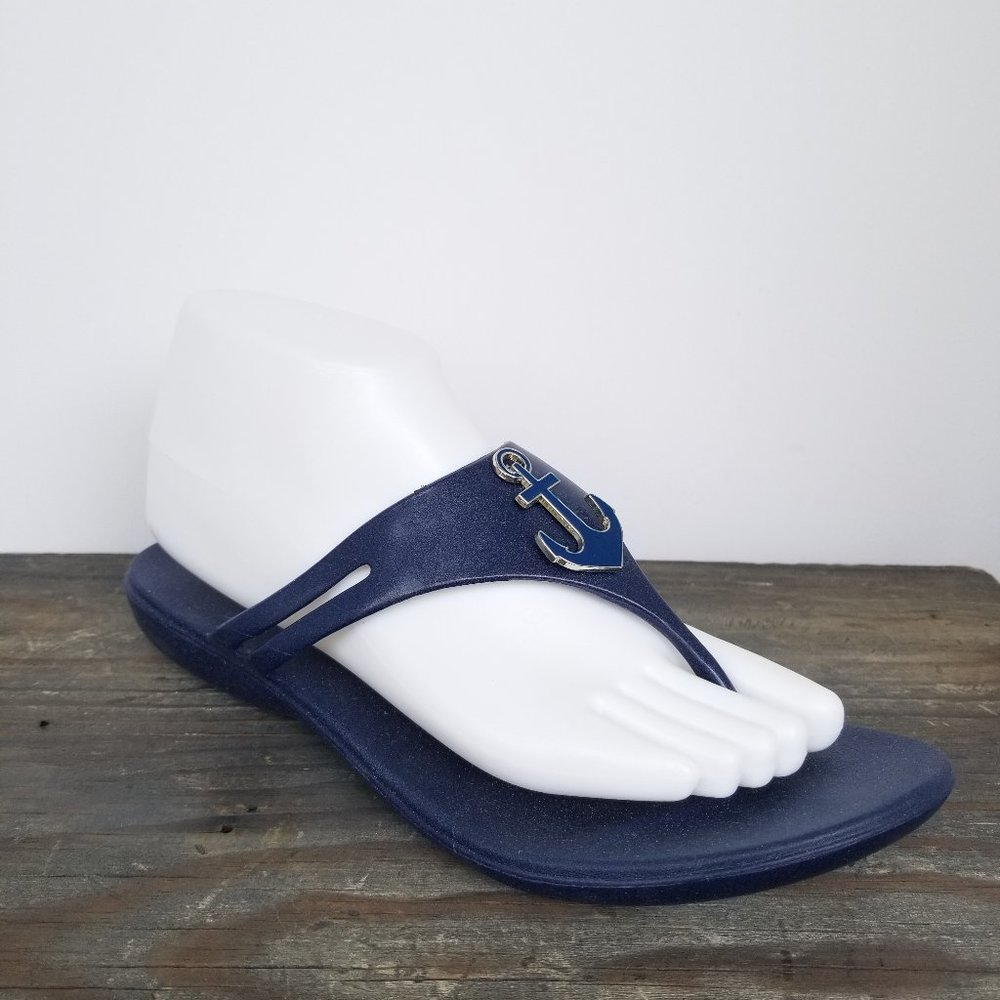 Women's Blue Nautical-themed Flip-Flops Oka B Size ML (8.5-9.5)